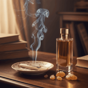 Glimmendes Papier d'Arménie und Benzoe-Tränen, die die Inspiration für das Parfum Bois d'Arménie illustrieren.