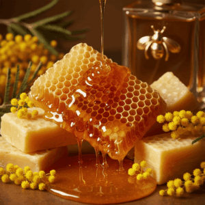 Honeycomb and beeswax, illustrating the gourmand and animal notes of honey in perfumery.