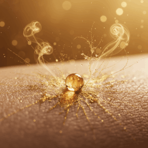 mon-parfum-tourne-vire-peau-ph Macro photographie d'une goutte de parfum sur la peau, illustrant l'alchimie olfactive.